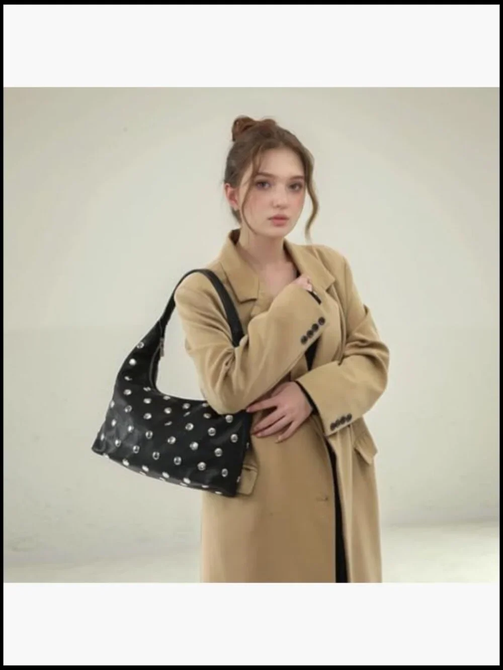 Studded Hobo Bag Vegan Leather Slouchy Tote Shoulder Handbag Purse